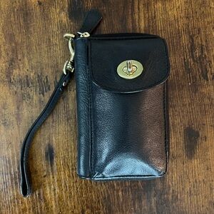 Coach vintage Black Leather wristlet with Gold Accents